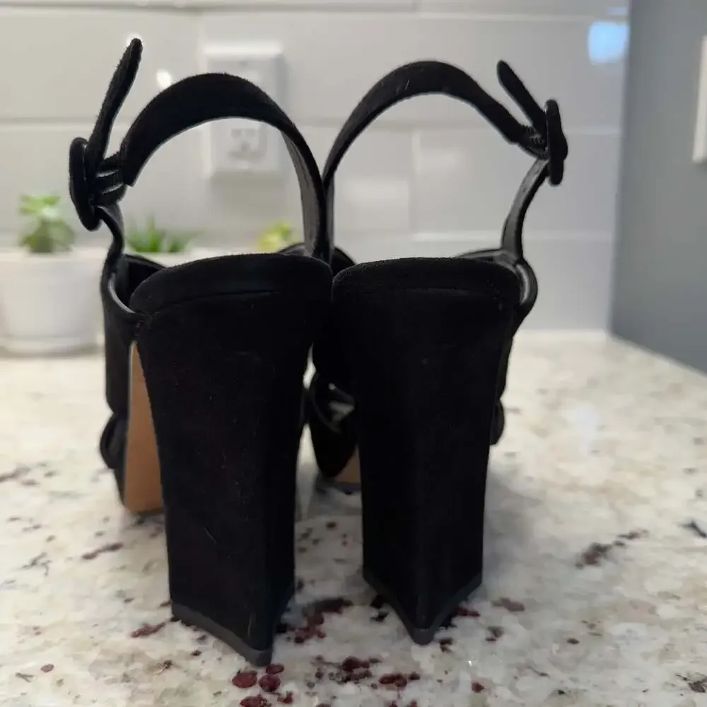 Diane von Furstenberg Sz 7 Black Suede Knotted Heidi Slingback Platform Sandal‎